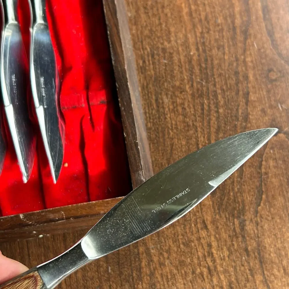 JC Penney Wood Handles Stainless Steel 6 Pc Knife Set Japan